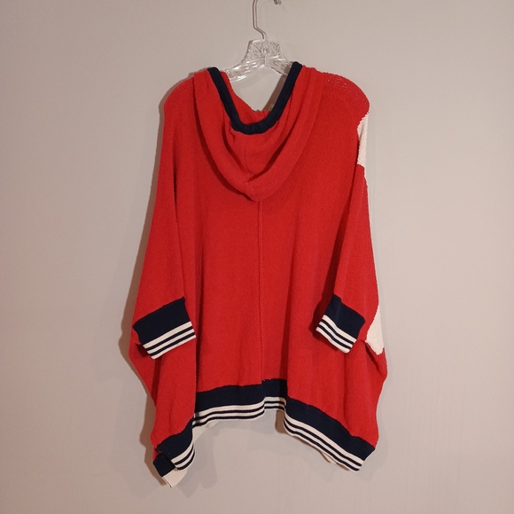 Free People I know Places Hoodie Red star Sweater Oversize Size M/L - Picture 3 of 8